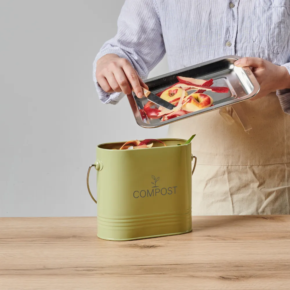 Guillouard Seau à Compost Ovale 3L - Avec Filtre - Vert Sauge