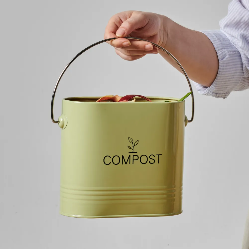 Guillouard Seau à Compost Ovale 7L - Avec Filtre - Vert Sauge