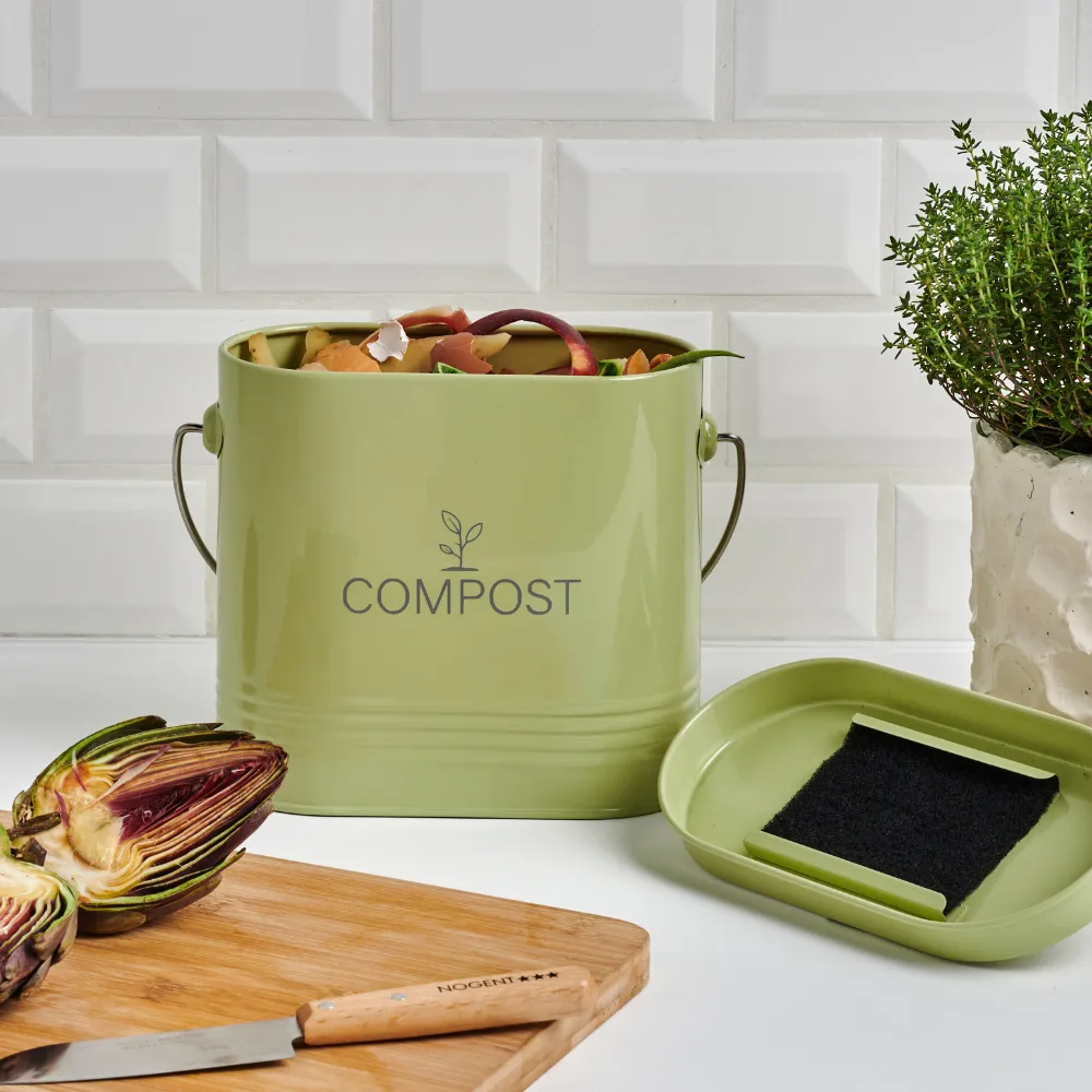 Guillouard Seau à Compost Ovale 7L - Avec Filtre - Vert Sauge