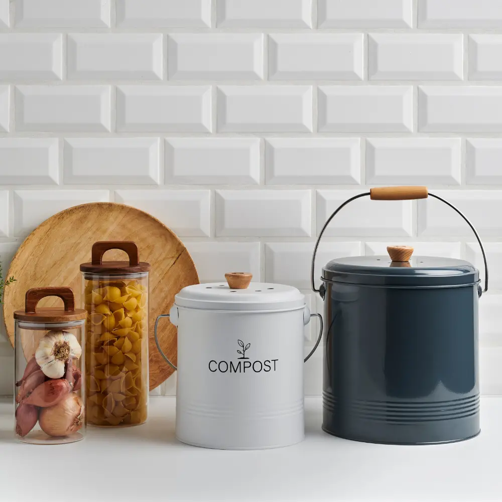 Guillouard Seau à Compost Rond 4.5L - Avec Filtre & Seau Plastique 3L - Gris