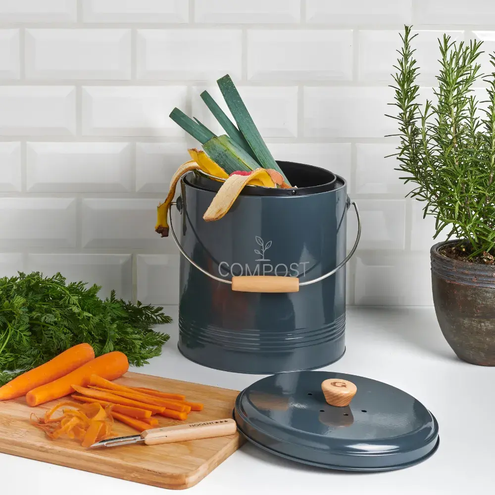 Guillouard Seau à Compost Rond 8L - Avec Filtre & Seau Plastique 4.5L - Gris