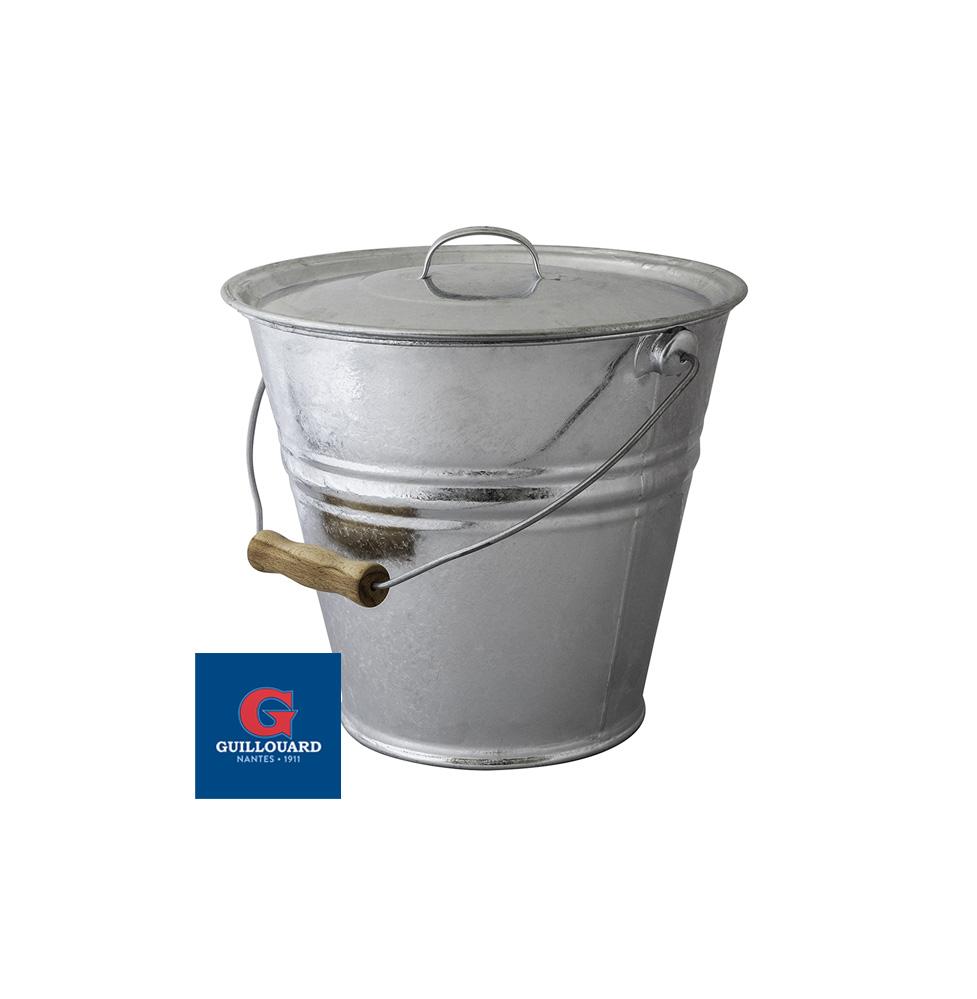 guillouard Seau avec couvercle en acier galvanisé avec poignée en bois - 10L