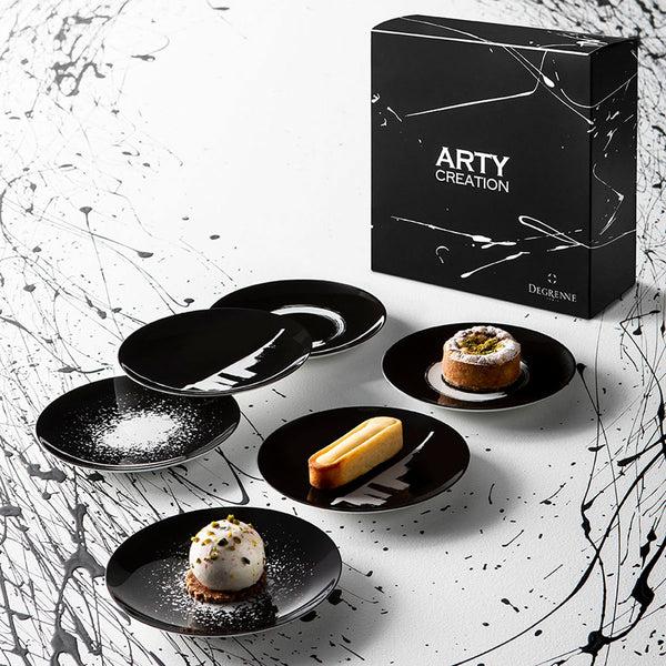 Guy Degrenne ARTY CREATION NOIR Coffret 6 Assiettes à Dessert 20 Cm