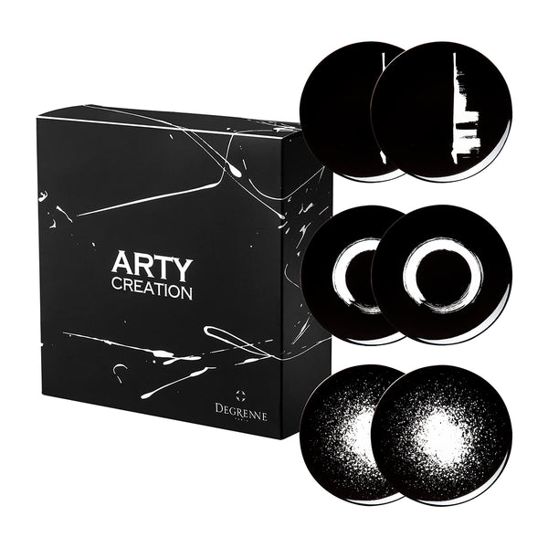 guy degrenne ARTY CREATION NOIR Coffret 6 assiettes à dessert 20 cm