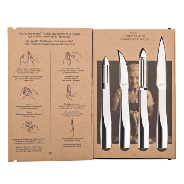 Guy Degrenne L'ECONOME STARCK Pack 4 Pièces Économe/Couteau Bec Oiseau/Couteau Office/Flexiconome
