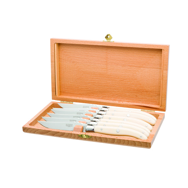 Guy Degrenne LAGUIOLE TABLE Coffret 6 Couteaux à Steak Corne Ivoirine