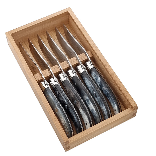 guy degrenne LAGUIOLE TABLE Coffret 6 couteaux à steak corne noire