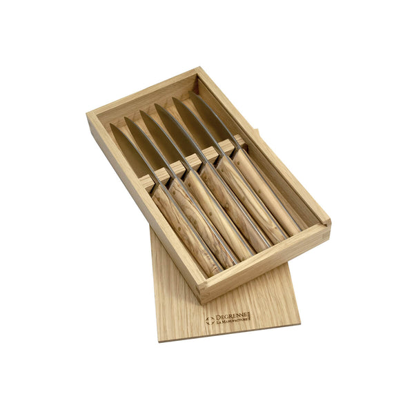 Guy Degrenne MIRAGE LES ESSENCES Coffret 6 Couteaux à Steak Manche Olivier