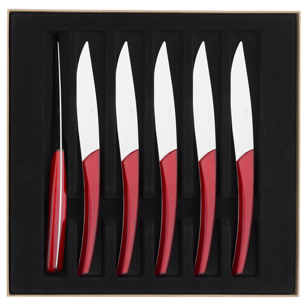guy degrenne QUARTZ MIROIR ROUGE Coffret 6 couteaux à steak