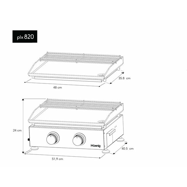 H.koenig Plancha Au Gaz 2 Brûleurs