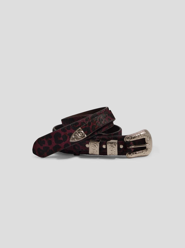 heimstone Ceinture Texane en cuir imprimé léopard bordeaux