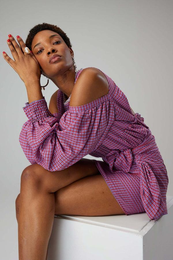 Heimstone Blouse Blanca En Tissu Carreaux Ombrage