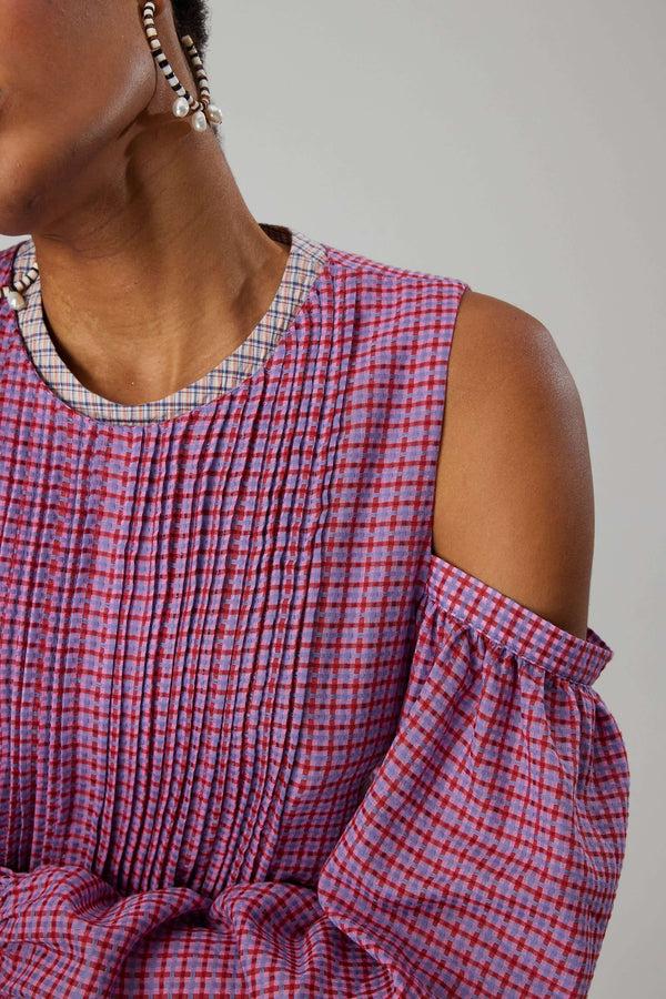 Heimstone Blouse Blanca En Tissu Carreaux Ombrage