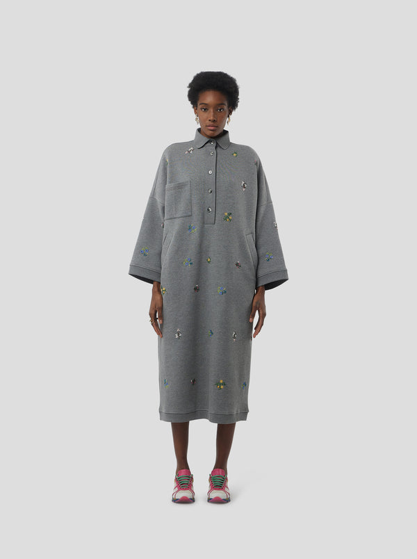 heimstone ROBE MILO EN MOLLETON GRIS BRODÉ PERLÉ