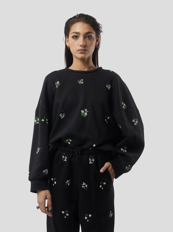 Heimstone JUMPER HARLEM EN MOLLETON NOIR BRODÉ PERLÉ