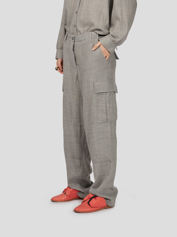 Heimstone Pantalon Cargo Santino En Drap De Laine Cendre