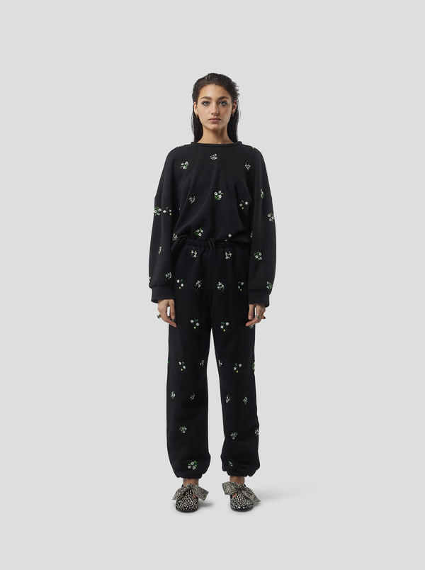 heimstone PANTALON ELLIOT E﻿N MOLLETON NOIR BRODÉ PERLÉ