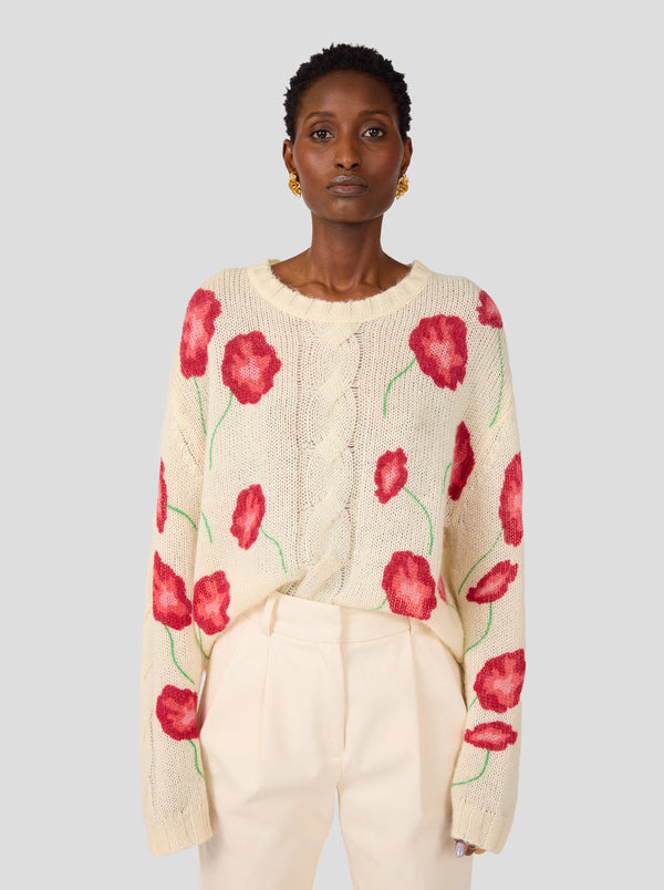 Heimstone Pull Ellis En Maille Imprimé Coquelicot Blanc