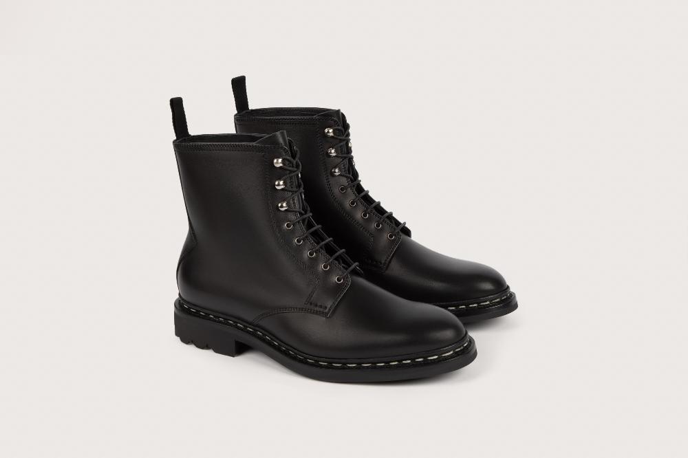 heschung Boots Femme décontractées en cuir lisse noir sur semelle gomme