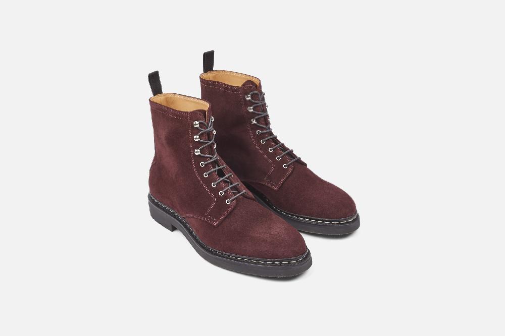 heschung Boots Femme décontractées en hydrovelours bordeaux sur semelle caoutchouc naturel