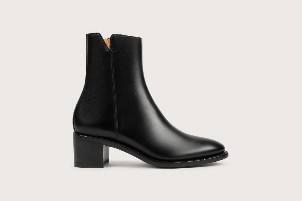 Heschung Boots Femme En Cuir Box Noir à Zip Intérieur Montées Sur Semelle Cuir P
