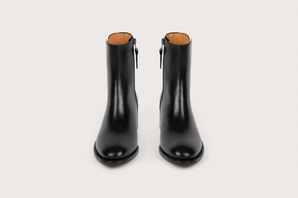 Heschung Boots Femme En Cuir Box Noir à Zip Intérieur Montées Sur Semelle Cuir P