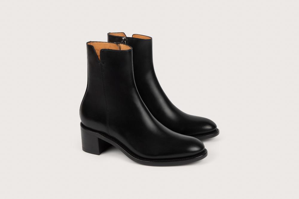 heschung Boots femme en cuir box noir à zip intérieur montées sur semelle cuir P