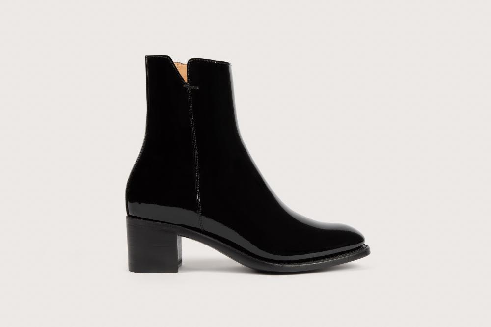 Heschung Boots Femme En Cuir Glacé Noir à Zip Intérieur Montées Sur Semelle Cuir