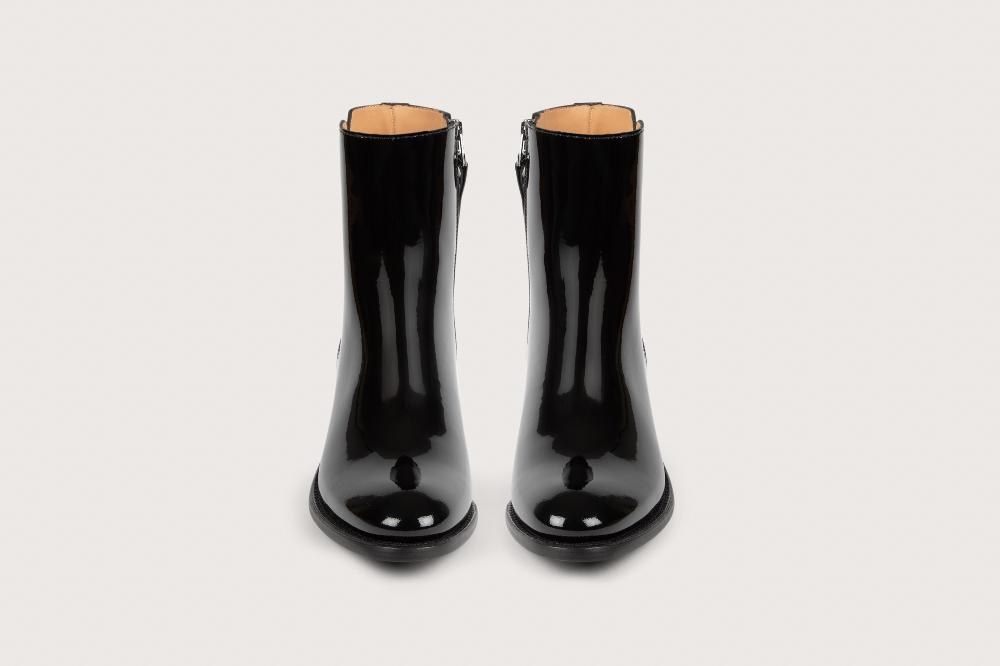 Heschung Boots Femme En Cuir Glacé Noir à Zip Intérieur Montées Sur Semelle Cuir