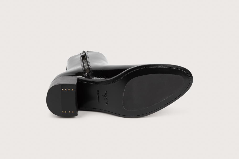 Heschung Boots Femme En Cuir Glacé Noir à Zip Intérieur Montées Sur Semelle Cuir