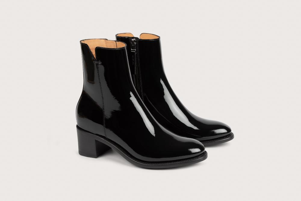 heschung Boots femme en cuir glacé noir à zip intérieur montées sur semelle cuir