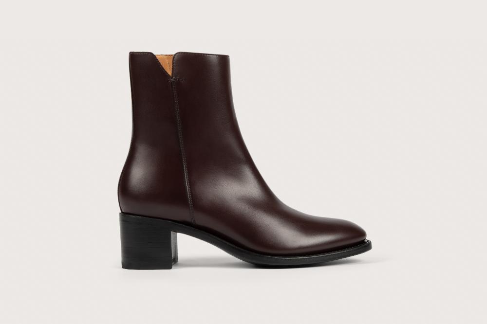 Heschung Boots Femme En Cuir Kidcalf Aubergine à Zip Intérieur Montées Sur Semelle Cuir P