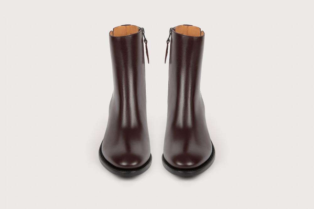 Heschung Boots Femme En Cuir Kidcalf Aubergine à Zip Intérieur Montées Sur Semelle Cuir P