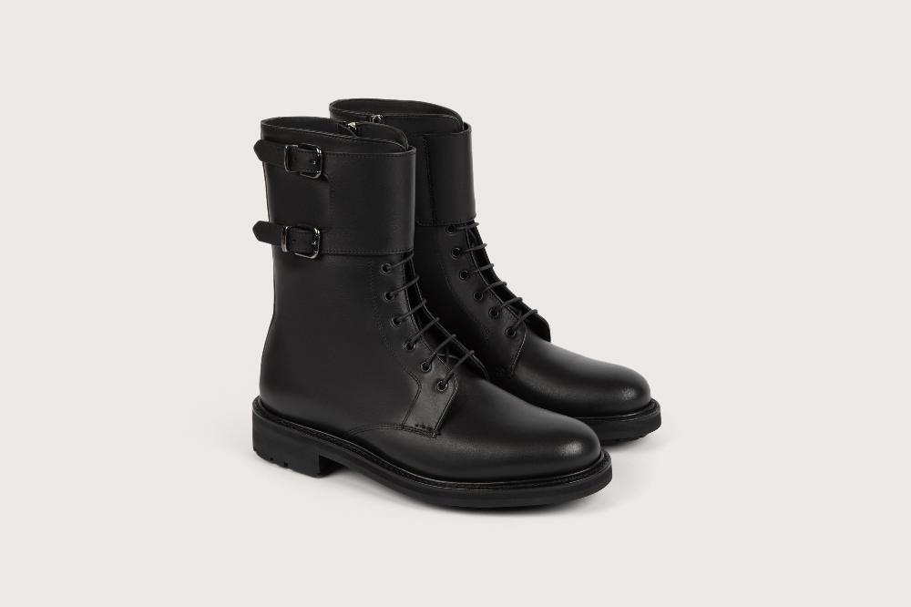 heschung Boots femme en cuir lisse noir à l'allure rock
