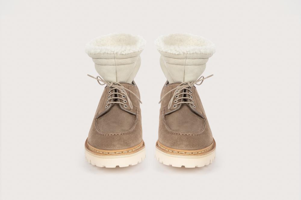 Heschung Boots Femme Iberis En Velours Beige Sur Semelle Gomme