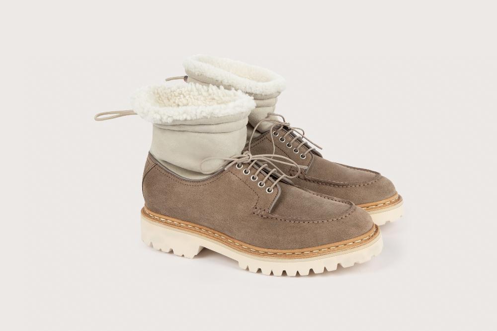 heschung Boots femme Iberis en velours beige sur semelle gomme