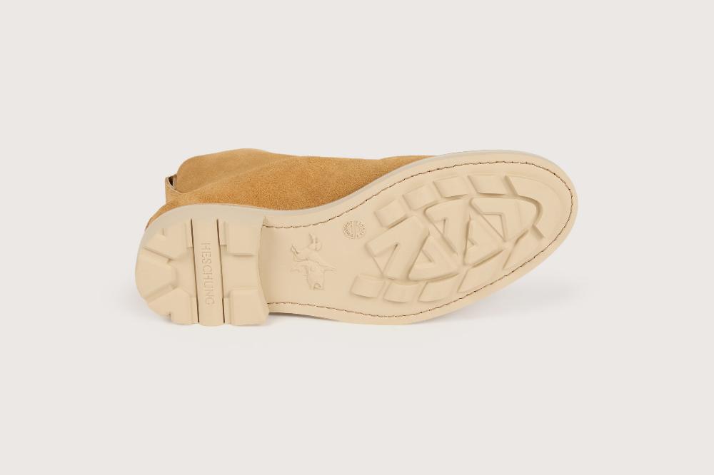 Heschung Boots Femme Intemporelle à Bout Chasse En Velours Imperméable Coloris Camel