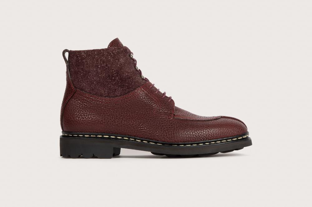 Heschung Boots Femme Intemporelles à Bout Chasse En Cuir Bufalo Et Crazy Rouge Chianti