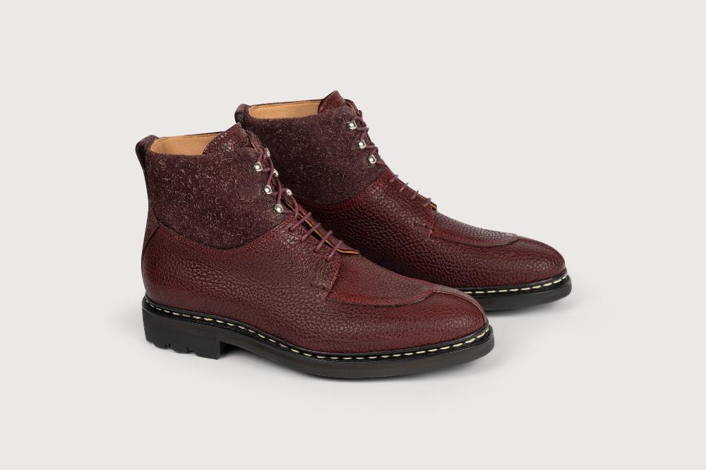 heschung Boots femme intemporelles à bout chasse en cuir bufalo et crazy rouge chianti