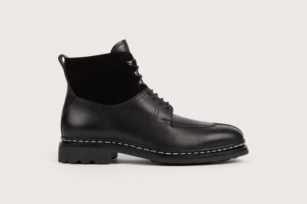 Heschung Boots Femme Intemporelles à Bout Chasse En Cuir Lisse Et Velours Noir