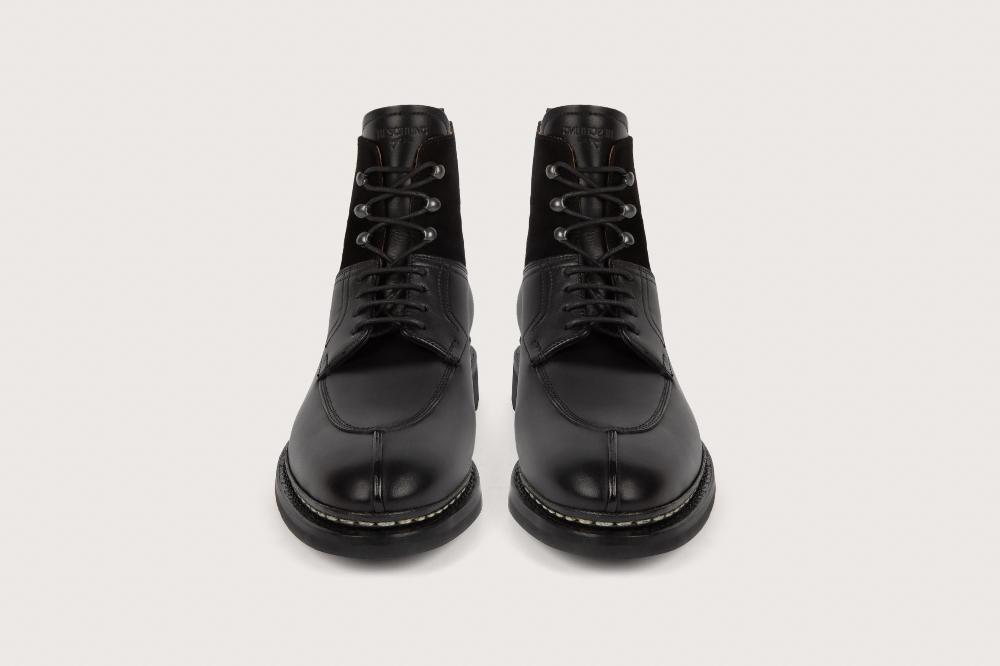 Heschung Boots Femme Intemporelles à Bout Chasse En Cuir Lisse Et Velours Noir