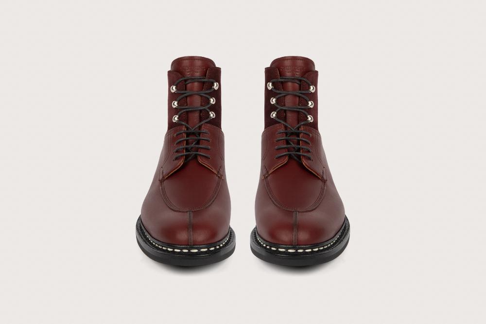 Heschung Boots Femme Intemporelles à Bout Chasse En Cuir Suportlo Et Velours Bordeaux