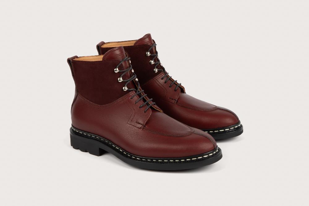 heschung Boots femme intemporelles à bout chasse en cuir suportlo et velours bordeaux