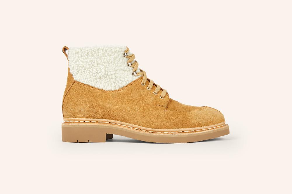 Heschung Boots Femme Intemporelles à Bout Chasse En Hydrovelours Et Mouton Beige