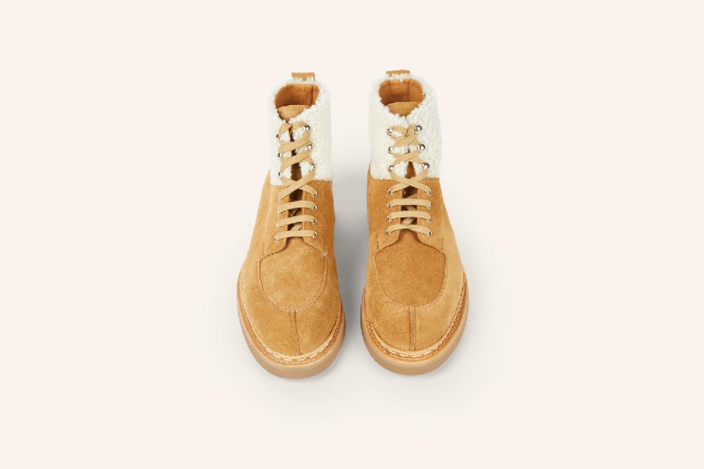 Heschung Boots Femme Intemporelles à Bout Chasse En Hydrovelours Et Mouton Beige