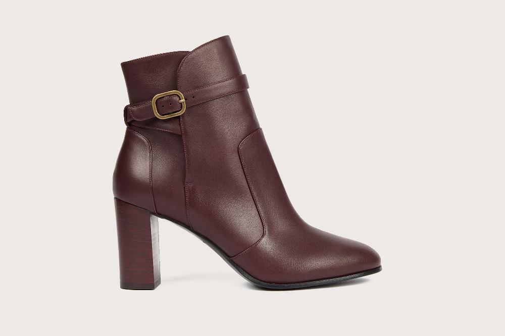 Heschung Boots Hera Femme En Cuir Aubergine Sur Semelle Cuir