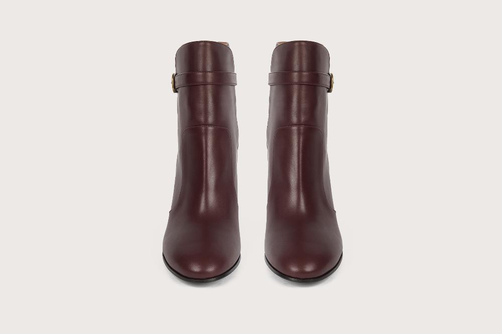 Heschung Boots Hera Femme En Cuir Aubergine Sur Semelle Cuir