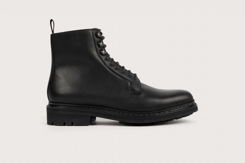 Heschung Boots Homme Décontractées En Cuir Lisse Imperméable Noir Sur Semelle Gomme