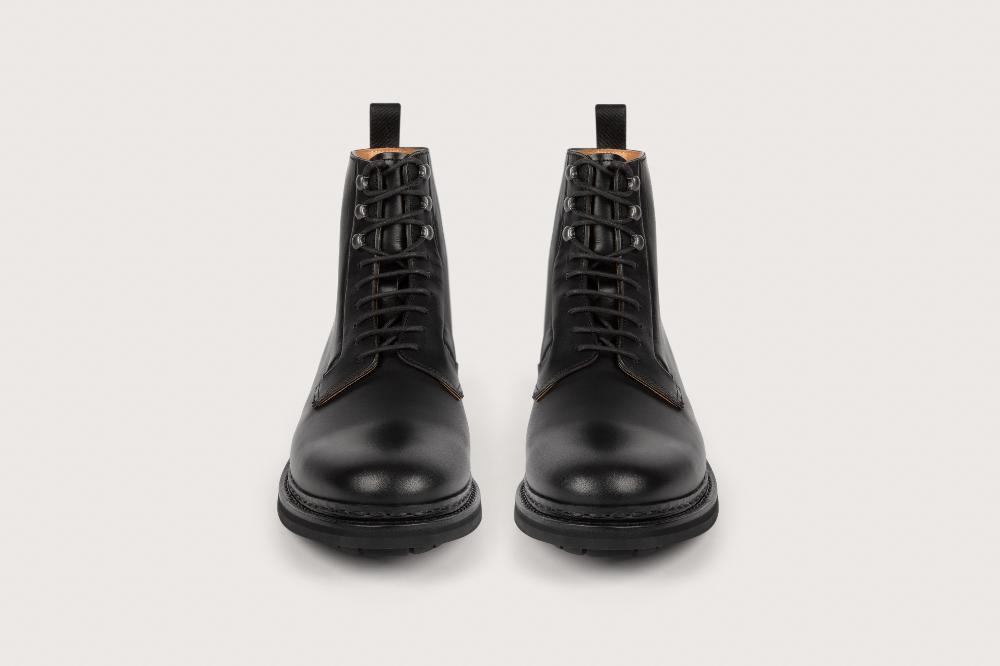 Heschung Boots Homme Décontractées En Cuir Lisse Imperméable Noir Sur Semelle Gomme