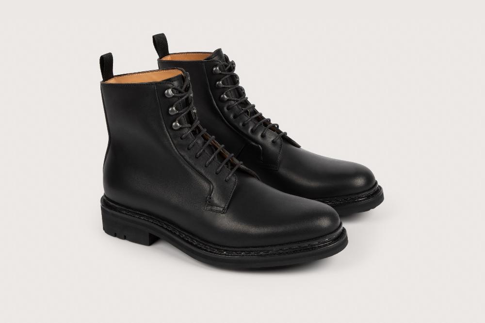 heschung Boots Homme décontractées en cuir lisse imperméable noir sur semelle gomme